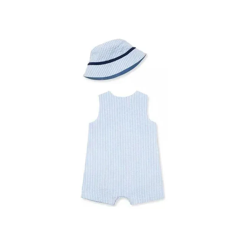 Little Me Sailboat Sunsuit & Hat - Blue - Image 2