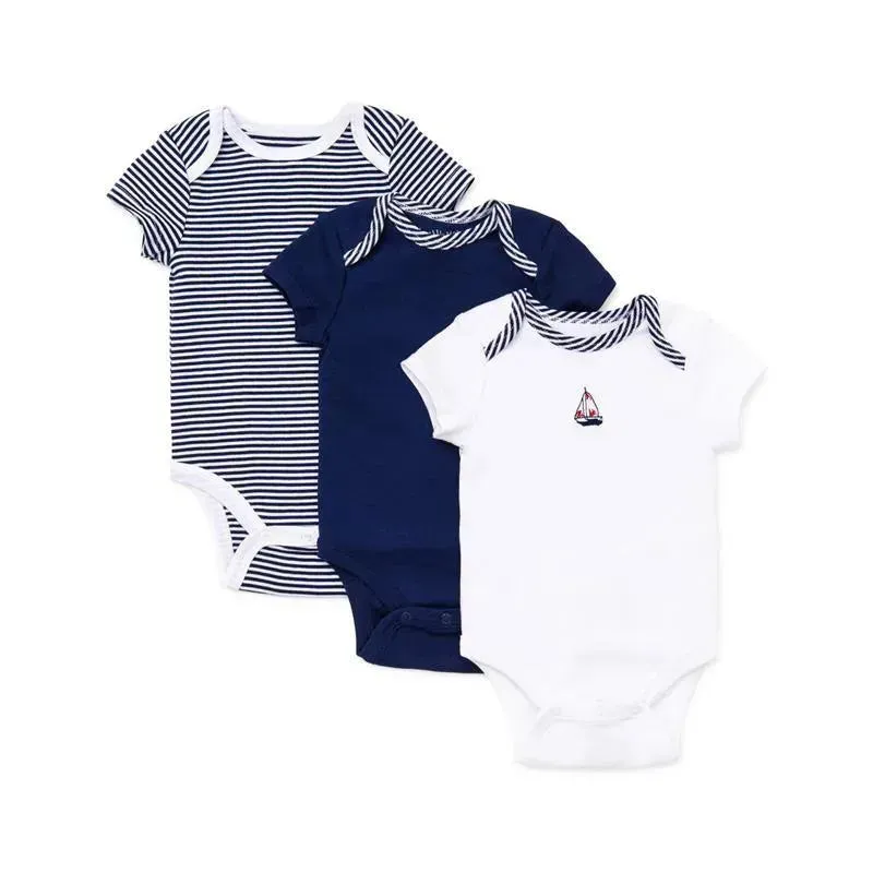 Little Me - Sailboats Bodysuits 3 Pk, Navy