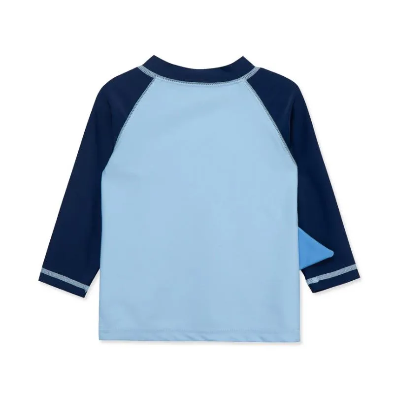 Little Me - Shark Long Sleeve Rashguard, Blue - Image 2