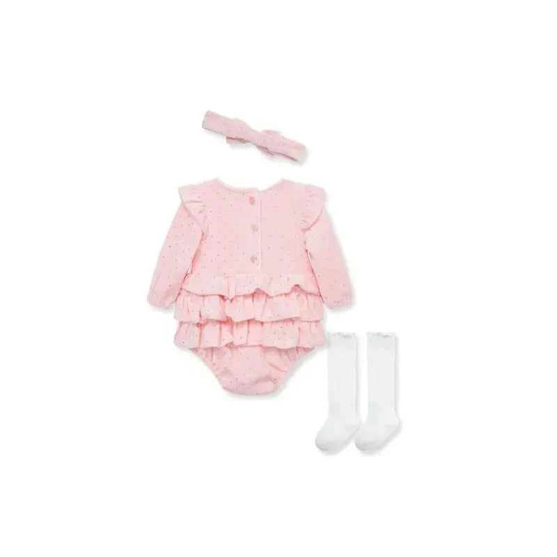 Little Me - Shine Romper Set Romper/Socks, Pink - Image 2