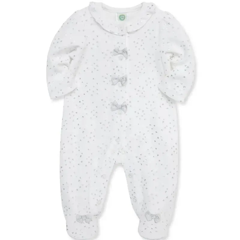 Little Me - Silver Hearts Footie, Ivory