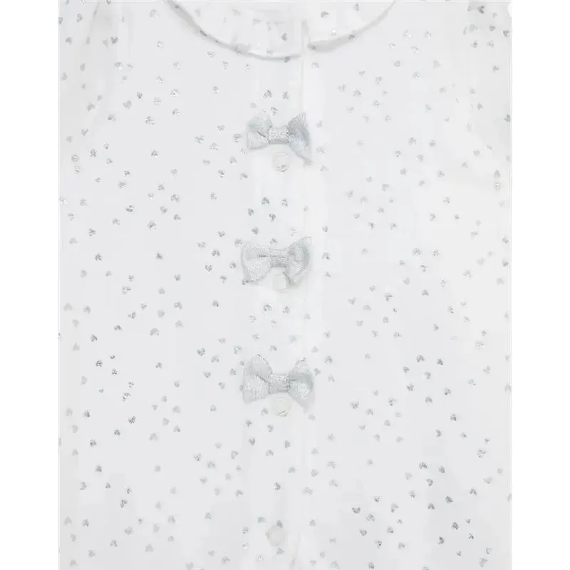 Little Me - Silver Hearts Footie, Ivory - Image 2