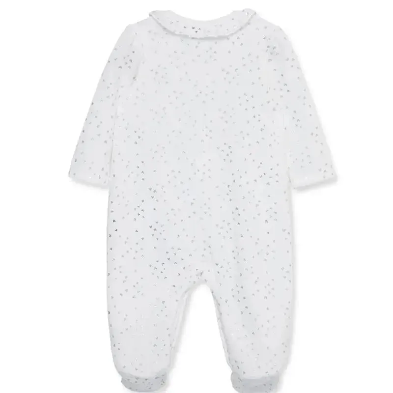 Little Me - Silver Hearts Footie, Ivory - Image 3