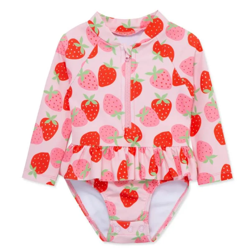 Little Me - Strawberry 1-Piece Rashguard Swimsuit, Rose