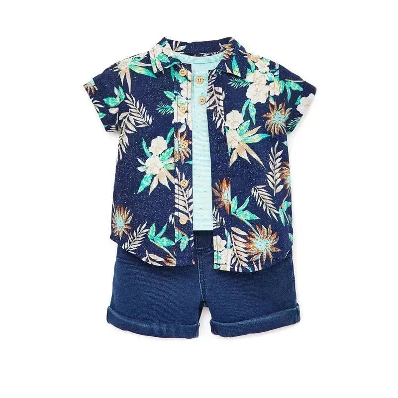 Little Me - Tropics 3 Pack Short Set, Blue - Image 2