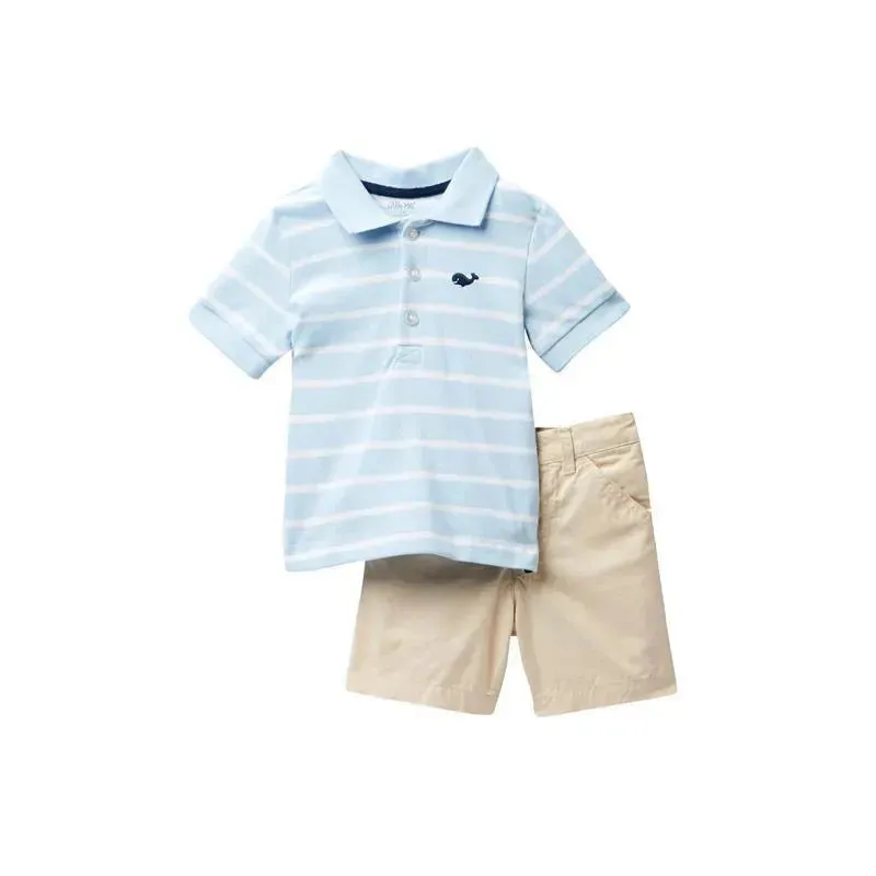 Little Me Whale Polo Short Set - Tan