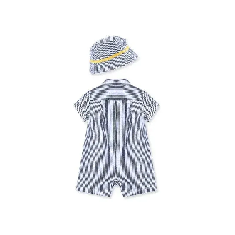 Little Me Whales Woven Romper - Blue - Image 2