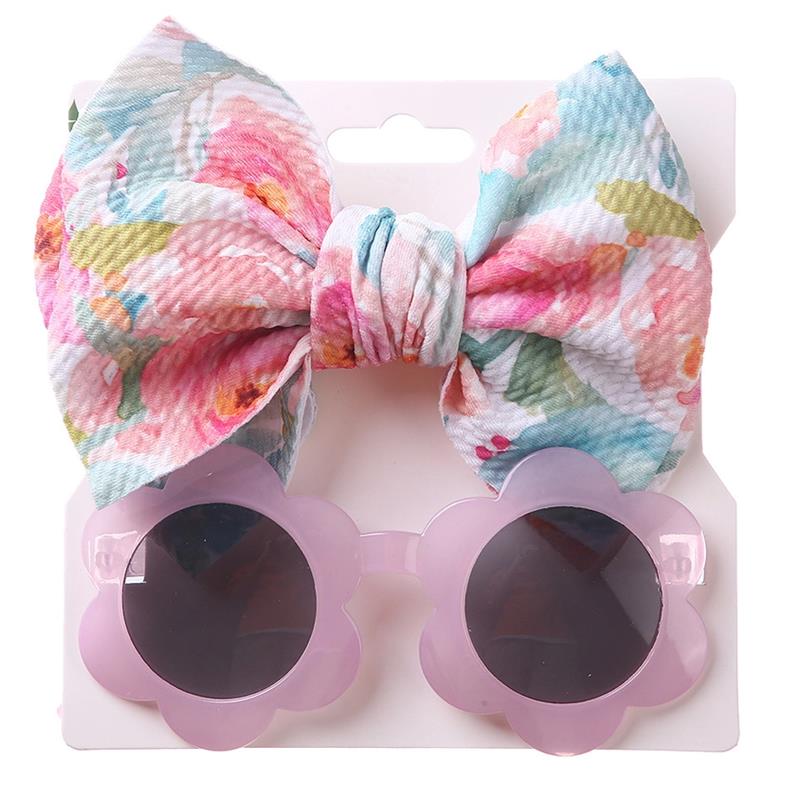 Little Trendy - Baby Girl Summer Sea Sunglasses And Floral Headband Set, Color 2