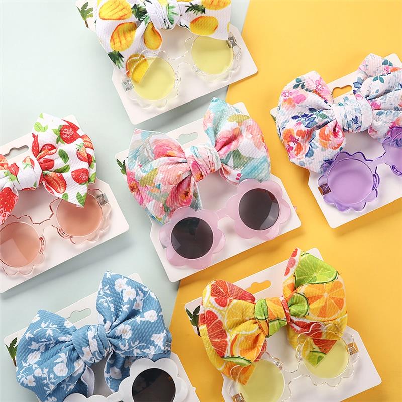 Little Trendy - Baby Girl Summer Sea Sunglasses And Floral Headband Set, Color 5 - Image 2