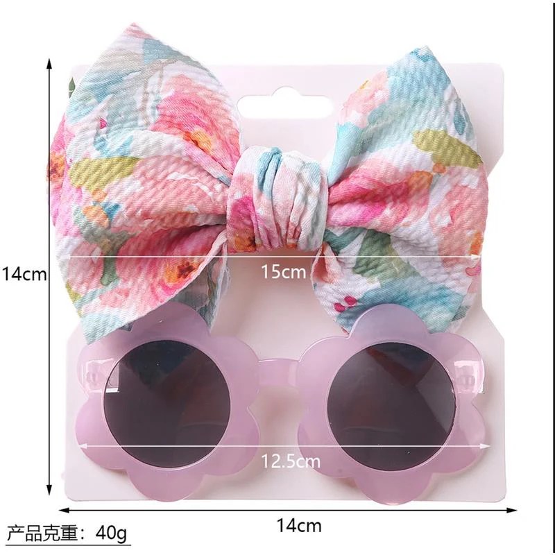 Little Trendy - Baby Girl Summer Sea Sunglasses And Floral Headband Set, Color 5 - Image 3