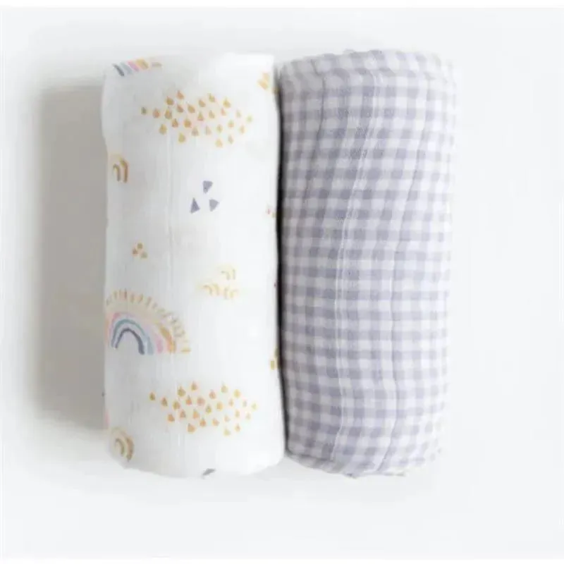 Little Unicorn - 2Pk Deluxe Muslin Swaddle, Rainbow Gingham - Image 2