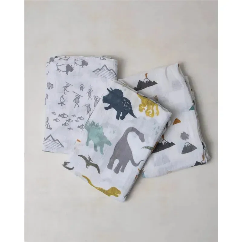 Little Unicorn 3-Pack Cotton Swaddle Set, Dino Friends - Image 3