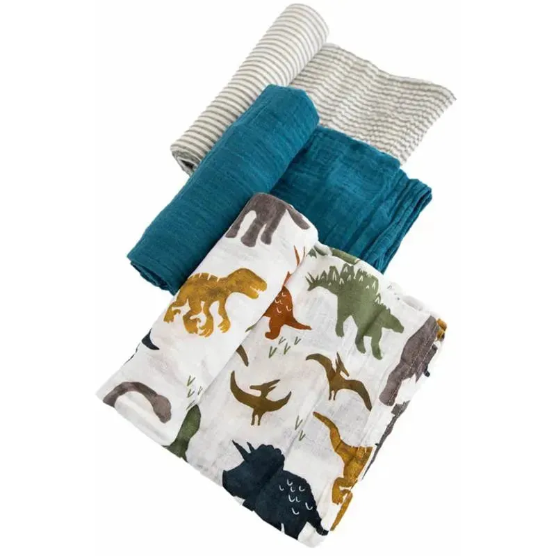 Little Unicorn - 3Pk Cotton Muslin Swaddle, Dino Friends 2