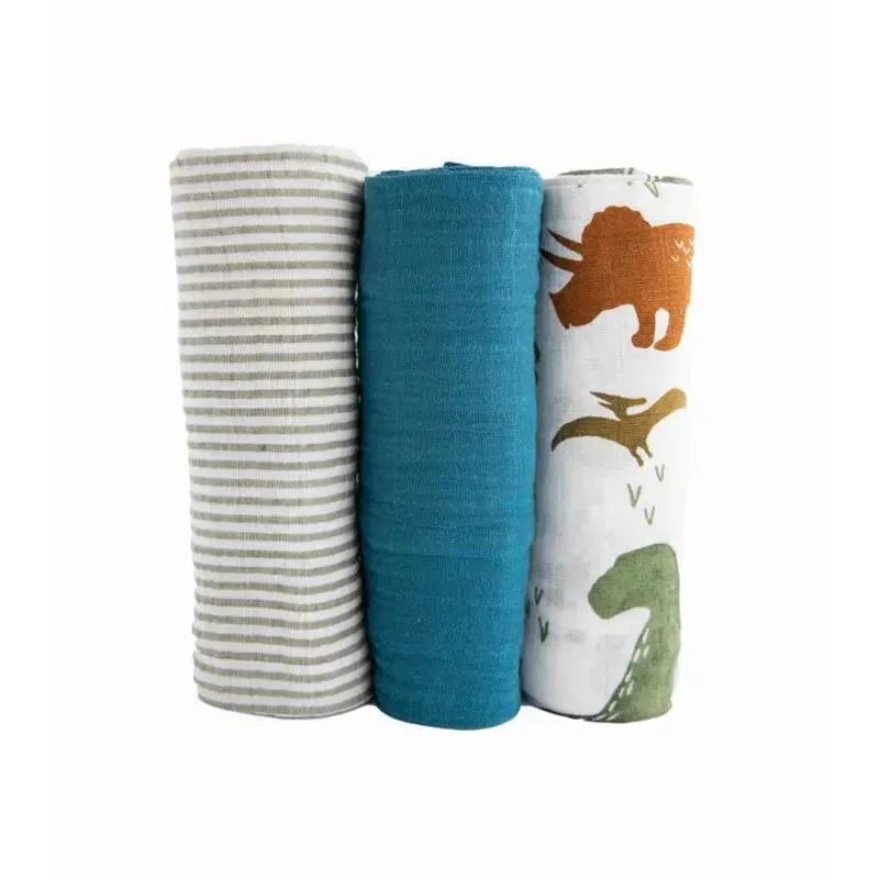 Little Unicorn - 3Pk Cotton Muslin Swaddle, Dino Friends 2 - Image 2