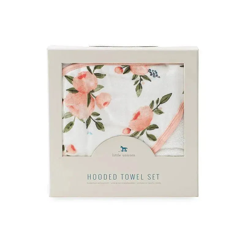 Little Unicorn - Cotton Hooded Towel & Wash Cloth, Watercolor Roses - Image 2
