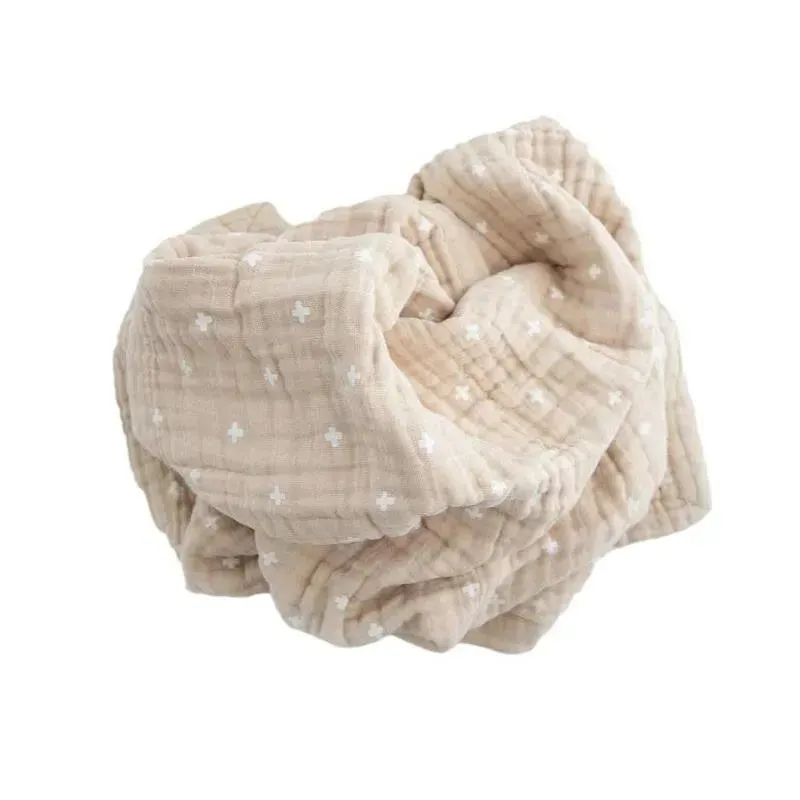 Little Unicorn - Cotton Muslin Baby Quilt, Taupe Cross - Image 3