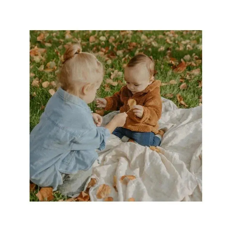 Little Unicorn - Cotton Muslin Baby Quilt, Taupe Cross - Image 4