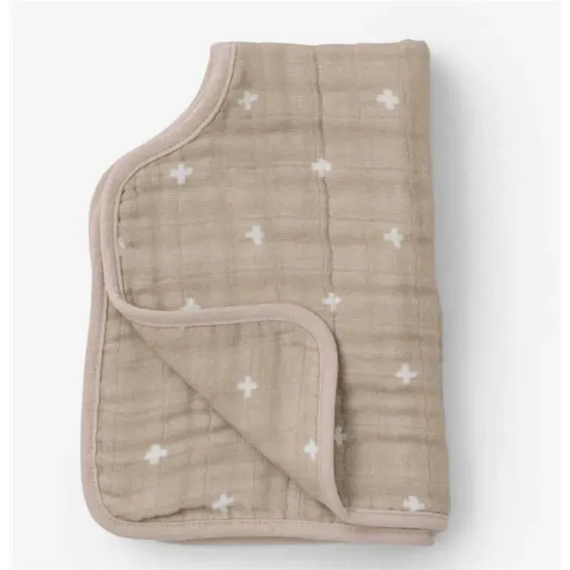 Little Unicorn - Cotton Muslin Burp Cloth, Taupe Cross - Image 4