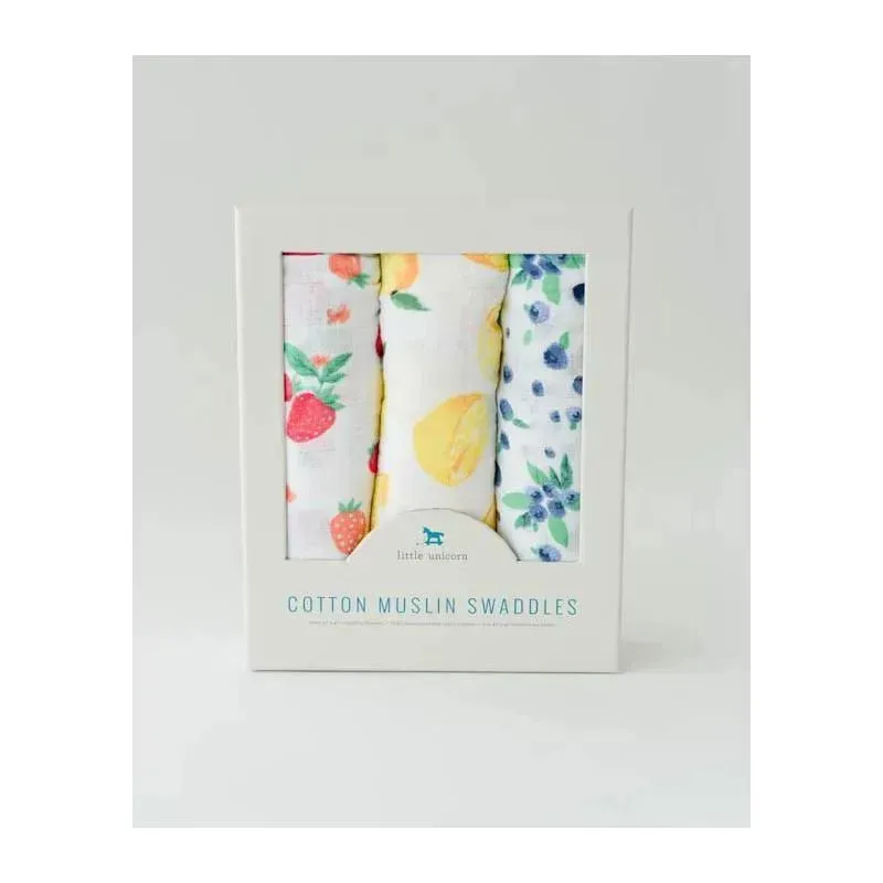 Little Unicorn - Cotton Muslin Swaddle 3 Pack, Berry Lemonade - Image 2