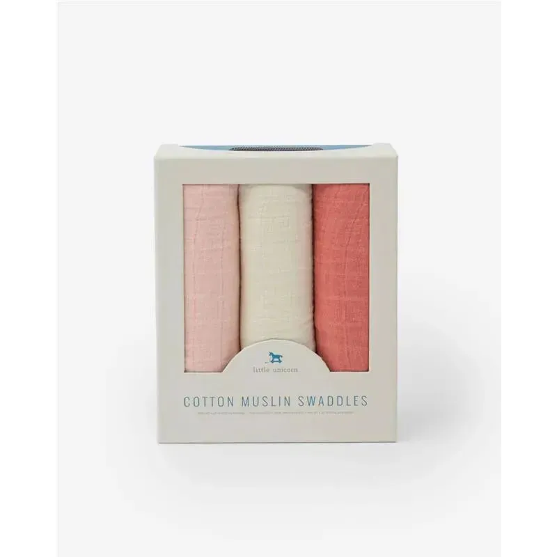 Little Unicorn Cotton Muslin Swaddle 3 Pack Rose Petal - Image 2