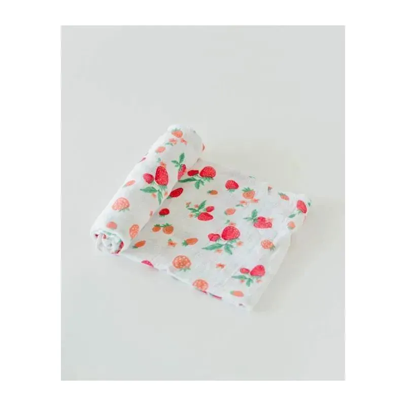 Little Unicorn Cotton Muslin Swaddle Blanket Strawberry Patch - Image 2