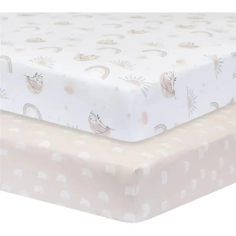 Living Textiles - 100% Cotton Jersey Crib Fitted Sheet, Rainbow Sloth - Image 2