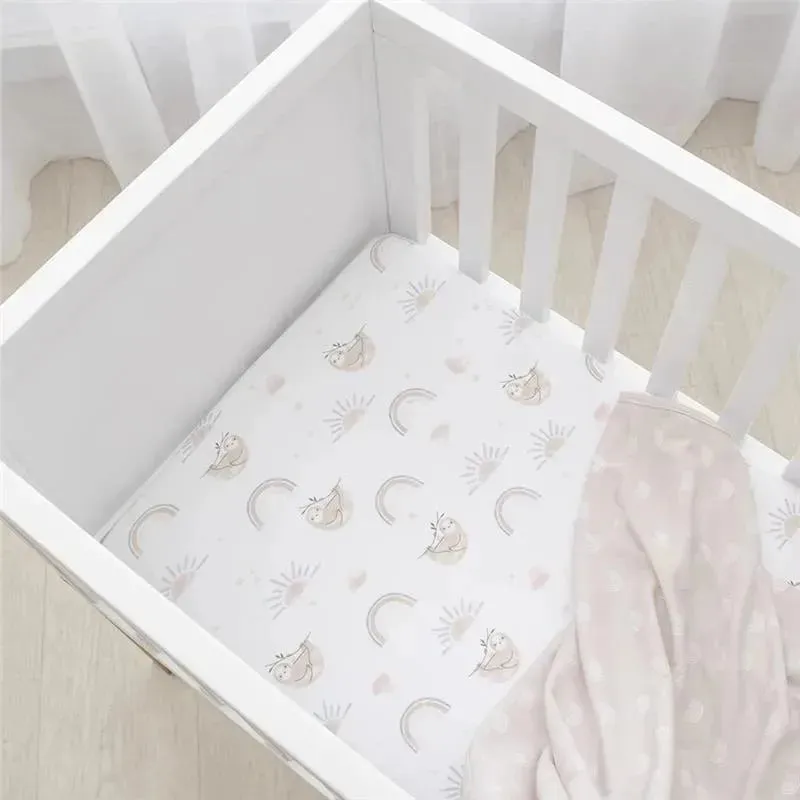 Living Textiles - 100% Cotton Jersey Crib Fitted Sheet, Rainbow Sloth - Image 3