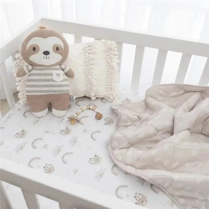 Living Textiles - 100% Cotton Jersey Crib Fitted Sheet, Rainbow Sloth - Image 4