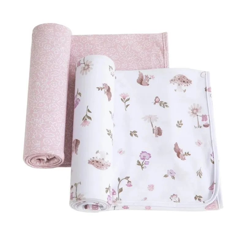 Living Textiles - 2Pk Jersey Swaddle, Mushroom House