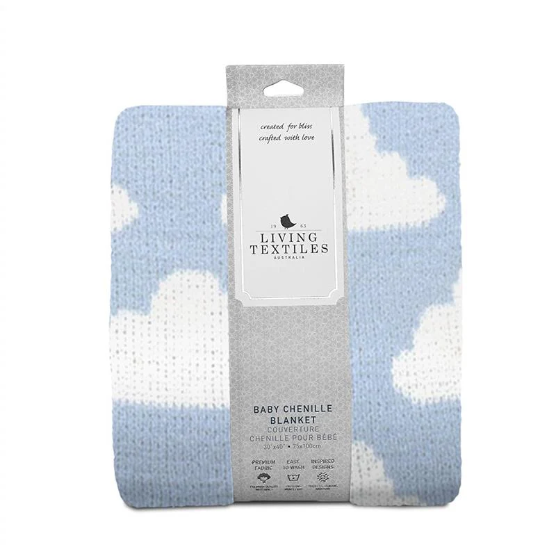 Living Textiles Chenille Baby Blanket - Blue Clouds - Image 3