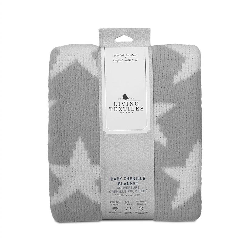Living Textiles Chenille Baby Blanket - Grey Stars - Image 2