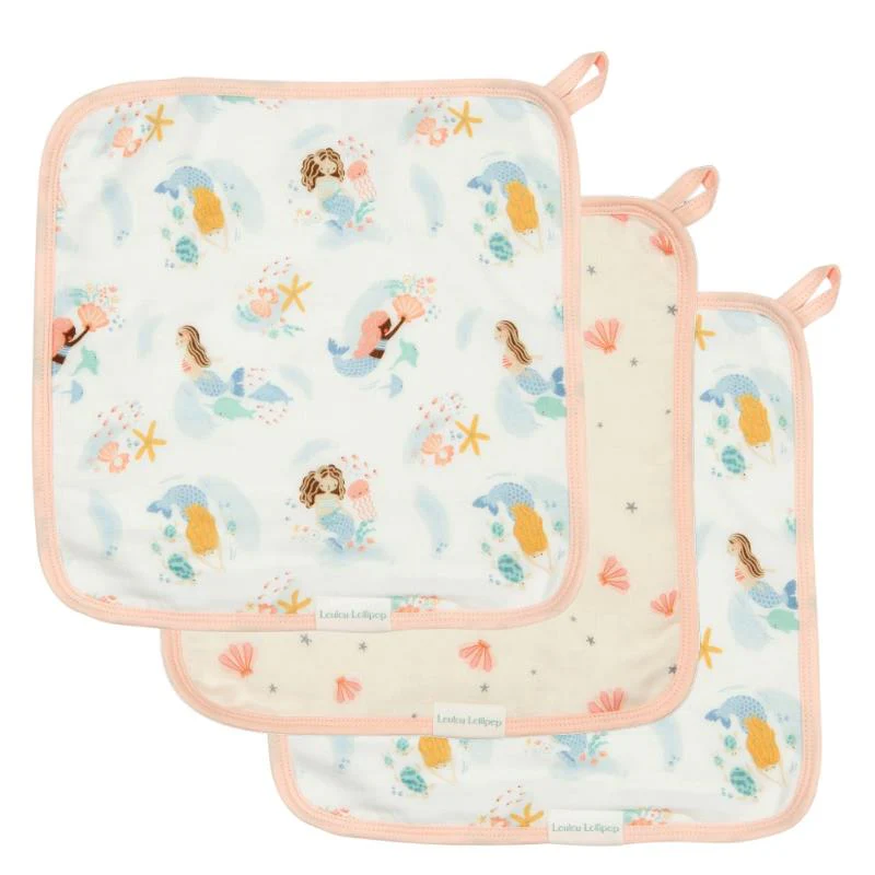 Loulou Lollipop 3Pk Washcloth Set Mermaids