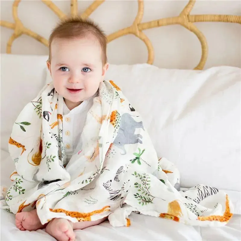 Loulou Lollipop Muslin Baby Swaddle - Safari Jungle - Image 3