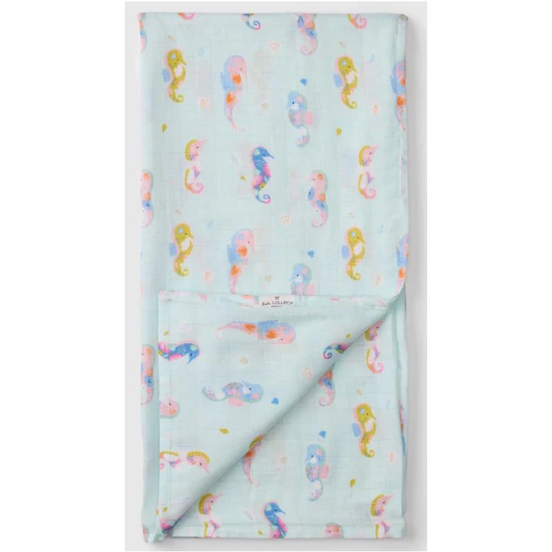 Loulou Lollipop Muslin Swaddle Painterly Seahorse