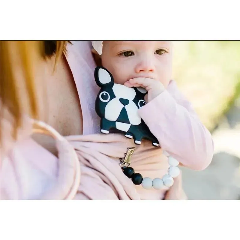 Loulou Lollipop Silicone Teether With Clip Boston Terrier Black - Image 2