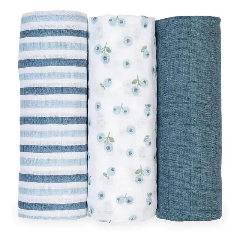 Lulujo - 3Pk Blueberries Muslin Receiving Blankets