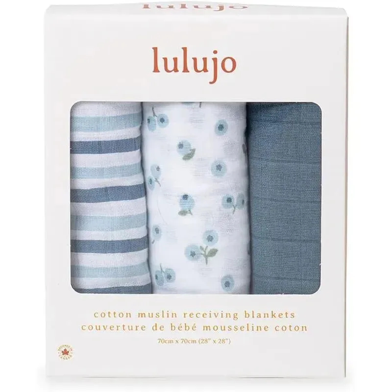 Lulujo - 3Pk Blueberries Muslin Receiving Blankets - Image 2