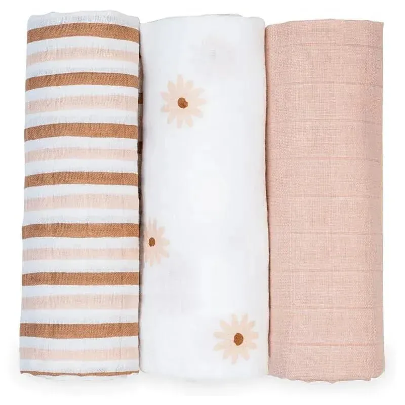 Lulujo - 3Pk Daisies Muslin Receiving Blankets