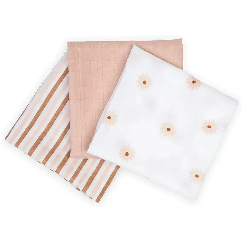 Lulujo - 3Pk Daisies Muslin Receiving Blankets - Image 2