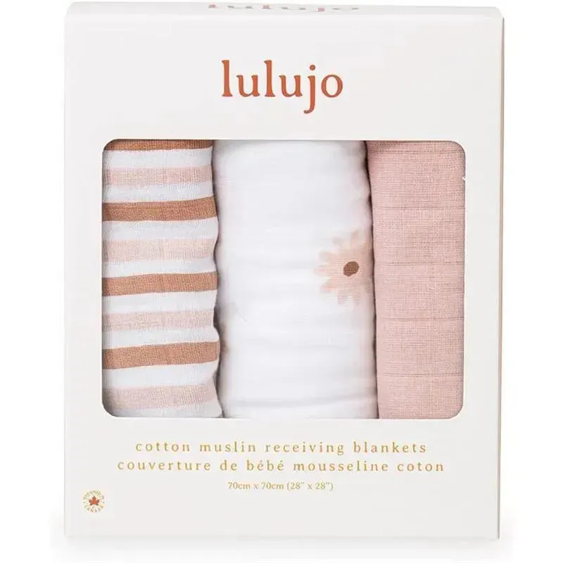 Lulujo - 3Pk Daisies Muslin Receiving Blankets - Image 4