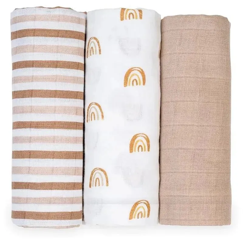 Lulujo - 3Pk Rainbows Muslin Receiving Blankets