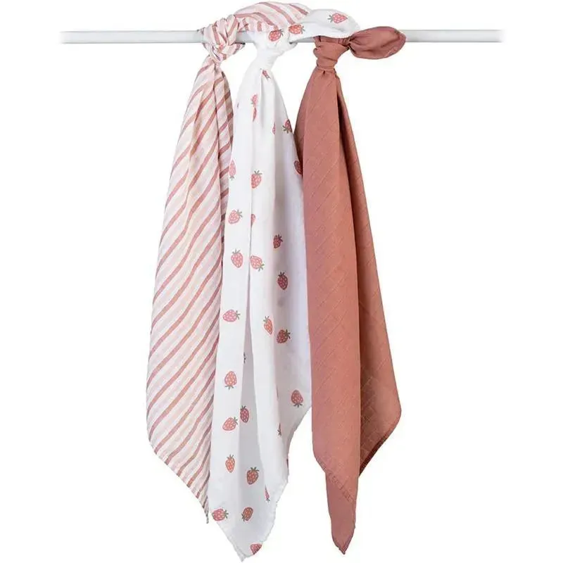 Lulujo - 3Pk Strawberries Muslin Receiving Blankets - Image 3