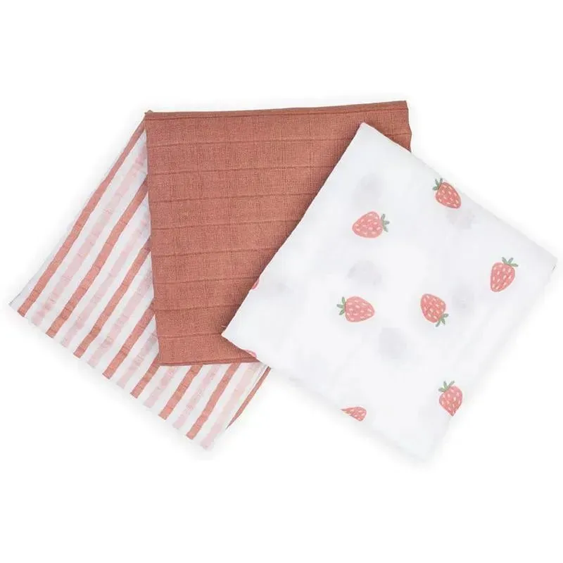 Lulujo - 3Pk Strawberries Muslin Receiving Blankets - Image 4