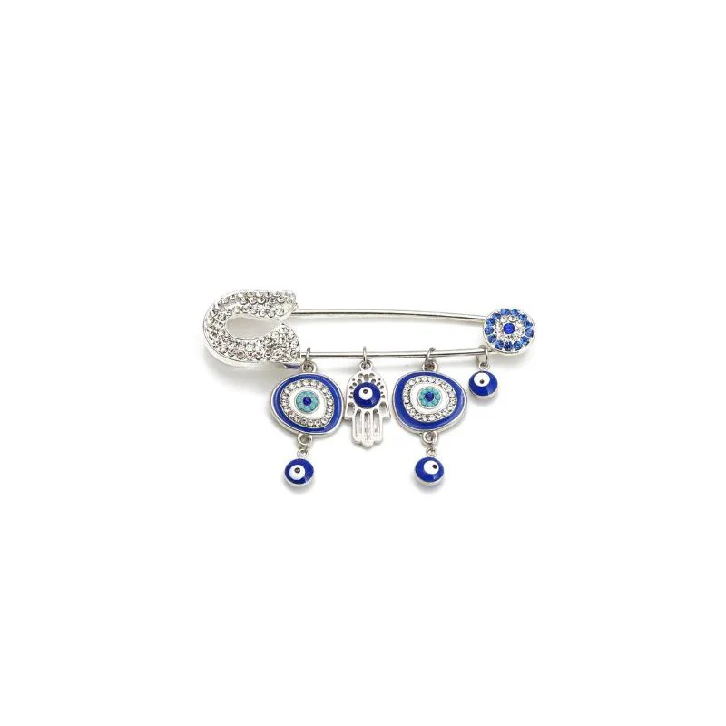 Macrobaby - Evil Eye Dropping Oil Blue Turkish Evil Eye Tassel Brooch Pin Silver