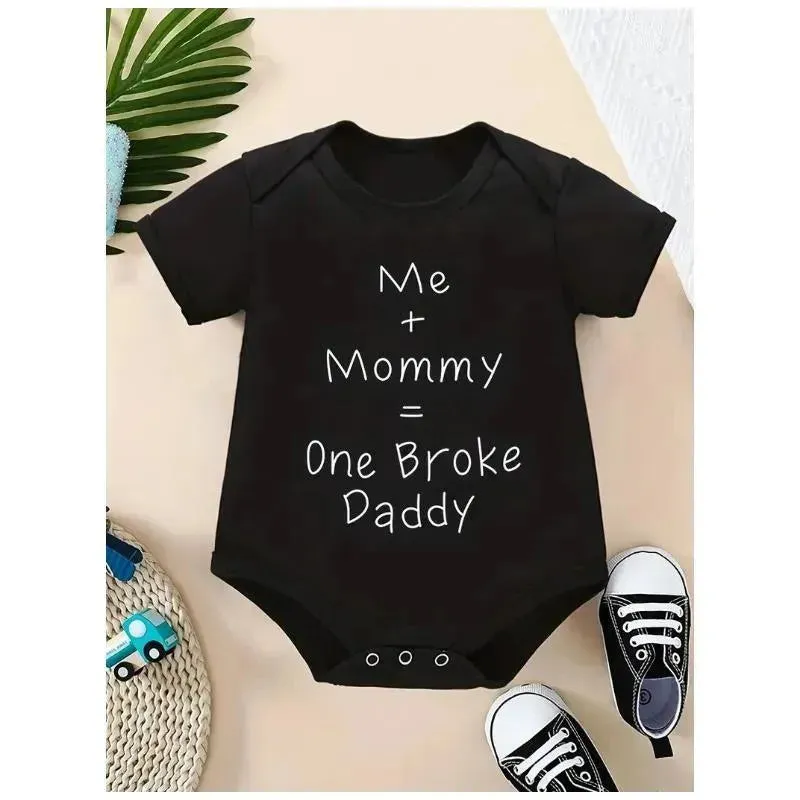 Macrobaby - Me+Mommy=One Broke Daddy Short Sleeve Onesie, Black