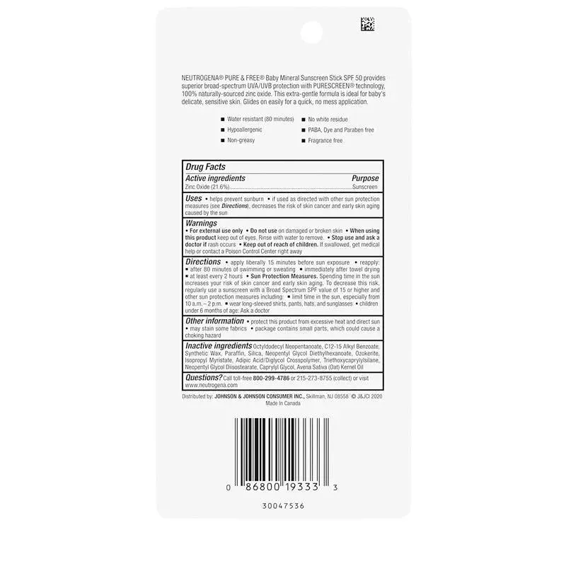 Macrobaby - Neutrogena Pure & Free Baby Mineral Sunscreen Stick with Broad Spectrum SPF 50 & Zinc Oxide - Image 2