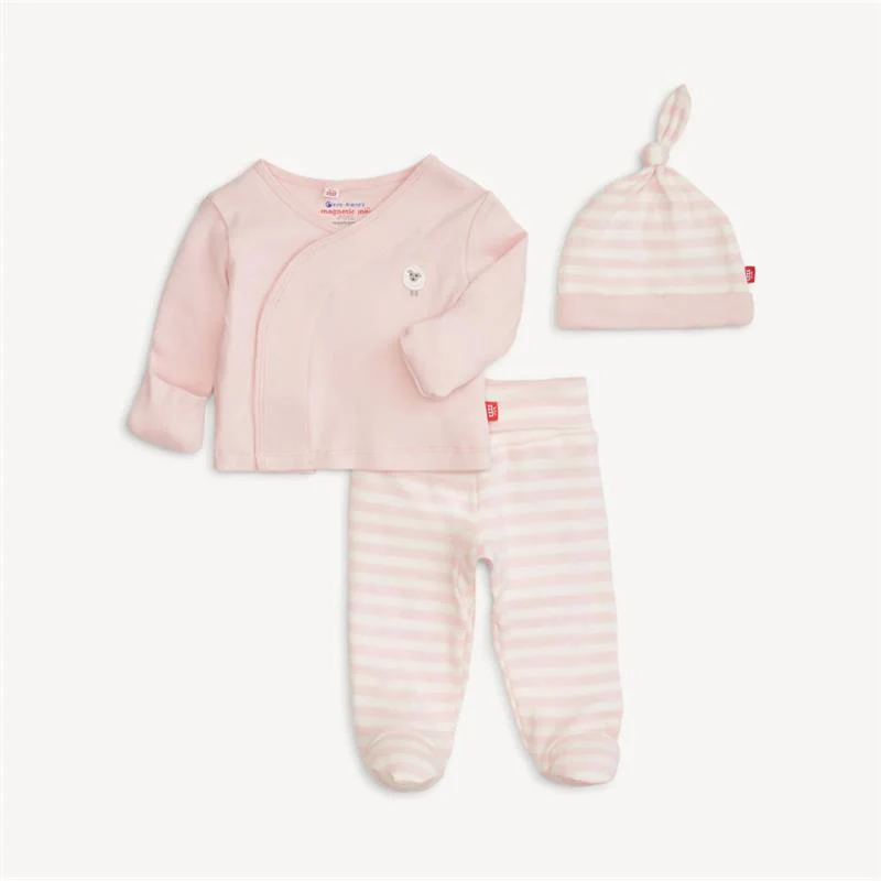 Magnetic Me - Baby Girl Pink Stripe Organic Cotton Kimono