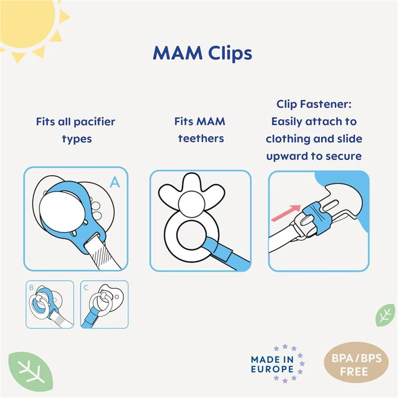 Mam - 2Pk Clips for Pacifiers with Fasteners and Flexible Rings Boys, Designs May Vary - Image 6