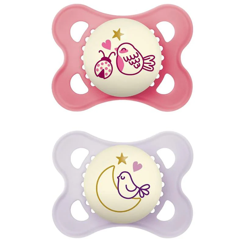Mam - 2Pk Original Night Silicone Pacifier Girl, 0/6M