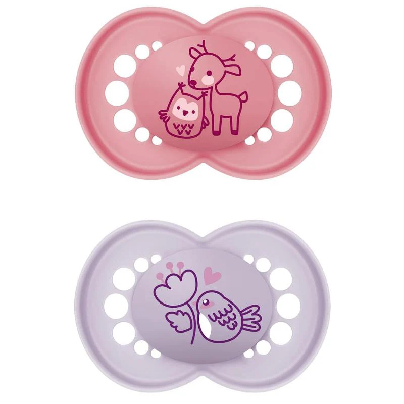 Mam - 2Pk Pacifier Matte Deco Girl, 6/16M